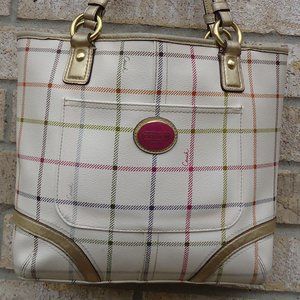 COACH Heritage Tattersall signature off white purse handbag.